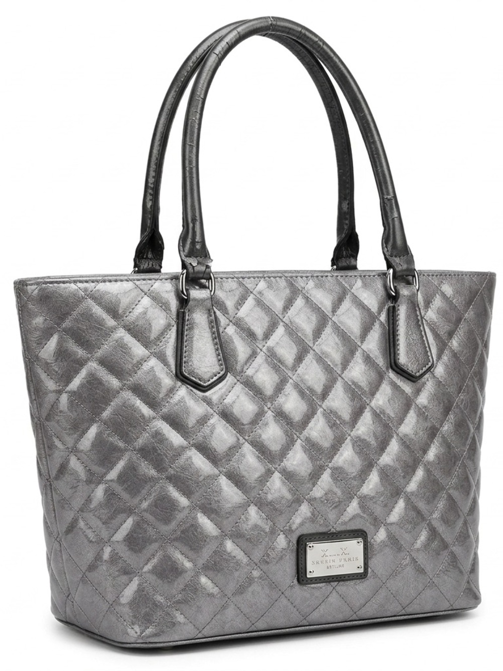 Guess Quilted Metallic Tote Bag - Silver